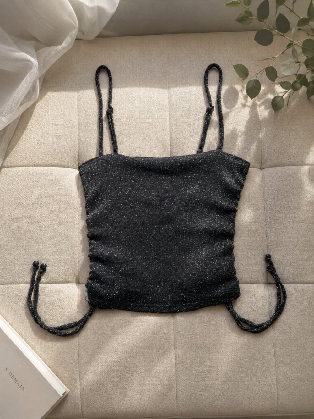 Hollister Black Shimmer Mesh Ruched Cami Top Size M